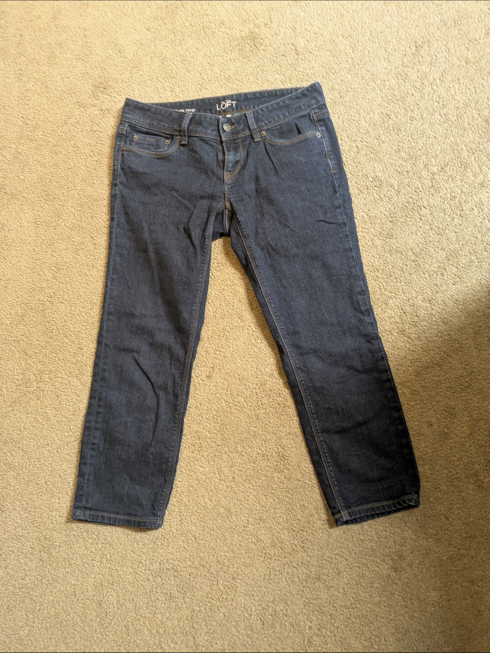 LOFT Dark Blue Straight-Leg Women's Cropped Low Rise Jeans